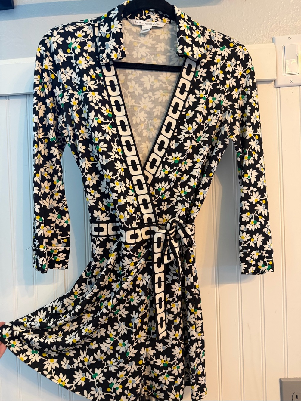 Diane von Furstenberg Black Daisy Wrap Romper